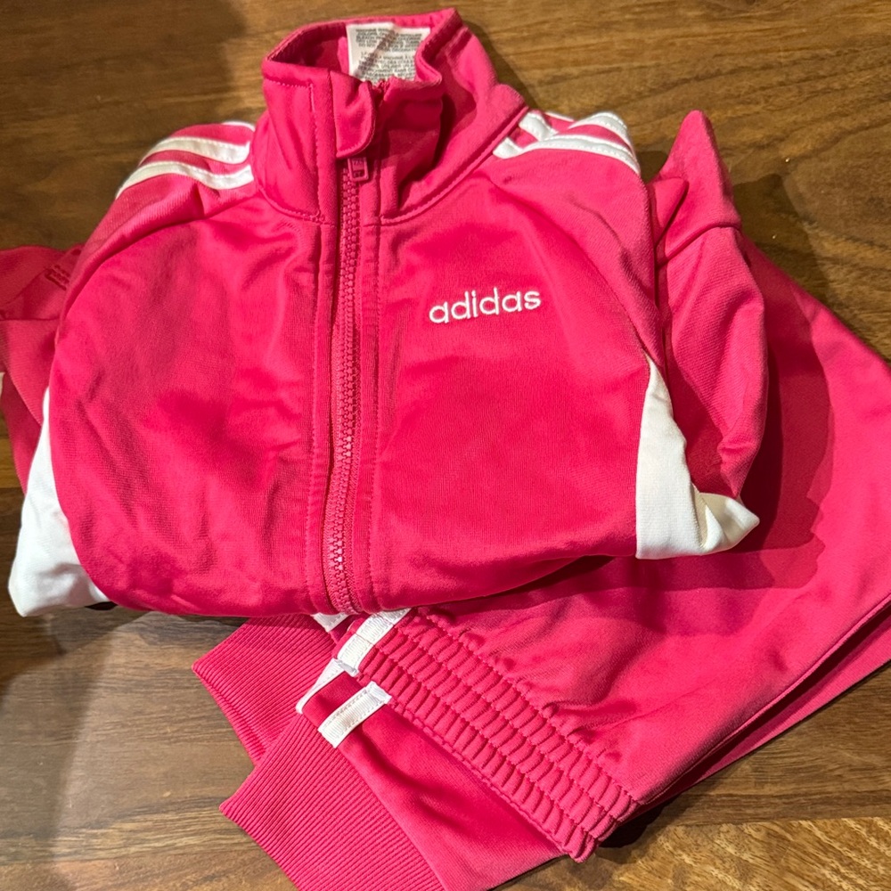 Adidas Fuchsia and White Tracksuit